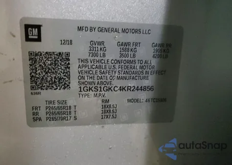 2019 GMC Yukon Xl C1500 Slt z USA, uszkodzony, nr VIN 1GKS1GKC4KR244856